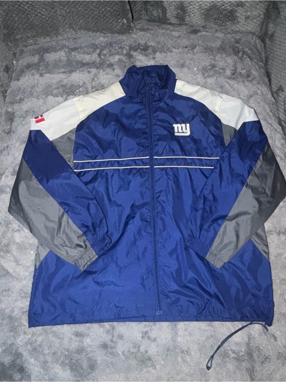 Men's Blue NY Windbreaker Jacket with White and Gray Accents